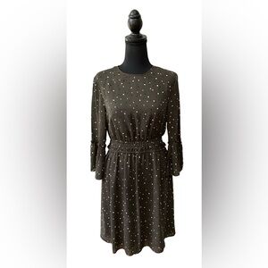 H&M: Hunter Green Polka Dot Dress with a Key Hole Back and Flared Bell Sleeves